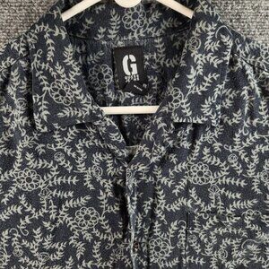 Guess Jeans 2XL Rayon Heavy Button Up Shirt Floral Blue Green Hawaii Beach